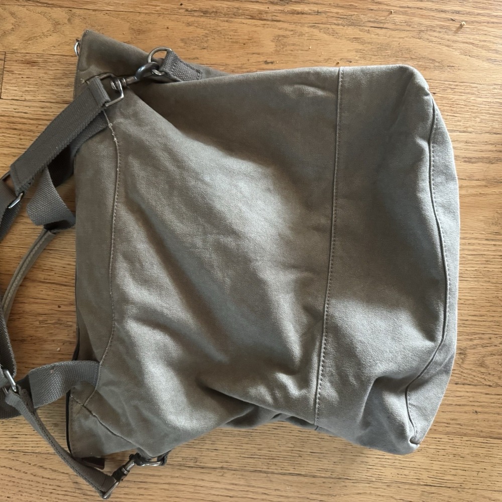 Vtg LL BEAN Tote Messenger Bag Army Green W/ Plaid Lining Crossbody Strap - Picture 3 of 7
